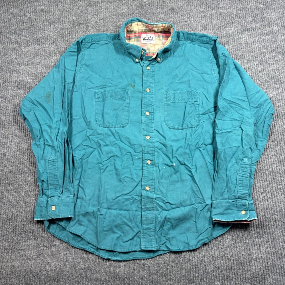Vintage Woolrich Shirt Mens XL Teal Flannel Lined Button Down Shirt Made in USA